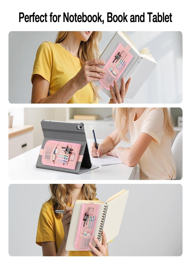 MoKo Elastic Pen Holder for Notebook, Pencil Holder wth Zipper Pocket, Adjustable Pen Pouch for Hardcover Journals, Notebooks, Planners, Binders, Pink - Image 5