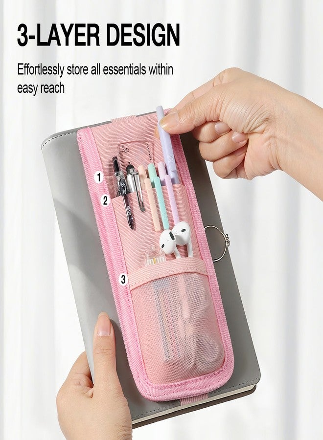 MoKo Elastic Pen Holder for Notebook, Pencil Holder wth Zipper Pocket, Adjustable Pen Pouch for Hardcover Journals, Notebooks, Planners, Binders, Pink - Image 3