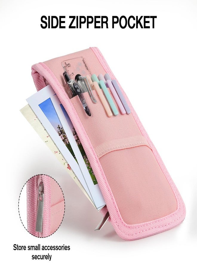 MoKo Elastic Pen Holder for Notebook, Pencil Holder wth Zipper Pocket, Adjustable Pen Pouch for Hardcover Journals, Notebooks, Planners, Binders, Pink - Image 4