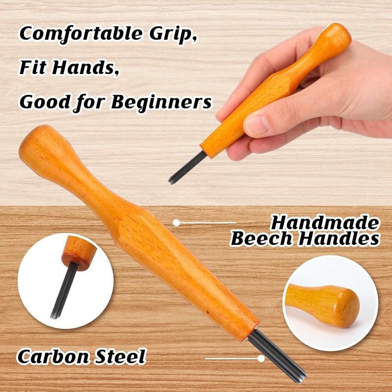 WILLBOND 5 Pcs Linocut Carving Tools Set Triangular Linoleum Various Sizes Wood Carving Knife Chisel V Shaped Tools for Linocut Printmaking Woodcarving(Round) - Image 3