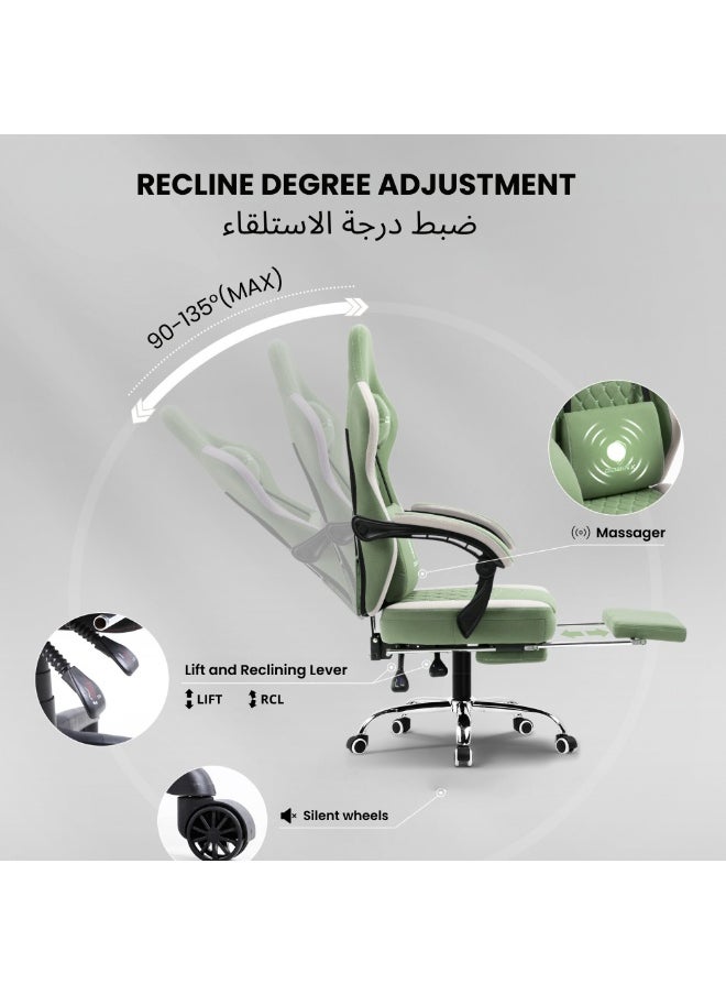 Dowinx Gaming Chair – Massage Cushion, Premium PU Leather, Ergonomic Design with Footrest, Cooling Gel Pad, 360° Swivel, Adjustable Neck & Lumbar Pillow for Back Support, Home & Office Chair