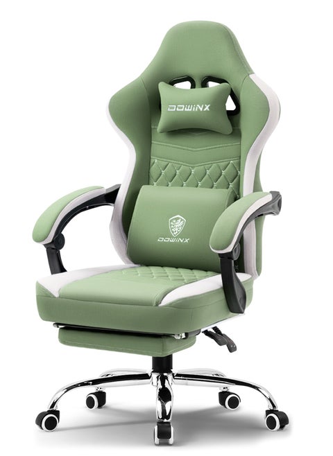Dowinx Gaming Chair – Massage Cushion, Premium PU Leather, Ergonomic Design with Footrest, Cooling Gel Pad, 360° Swivel, Adjustable Neck & Lumbar Pillow for Back Support, Home & Office Chair