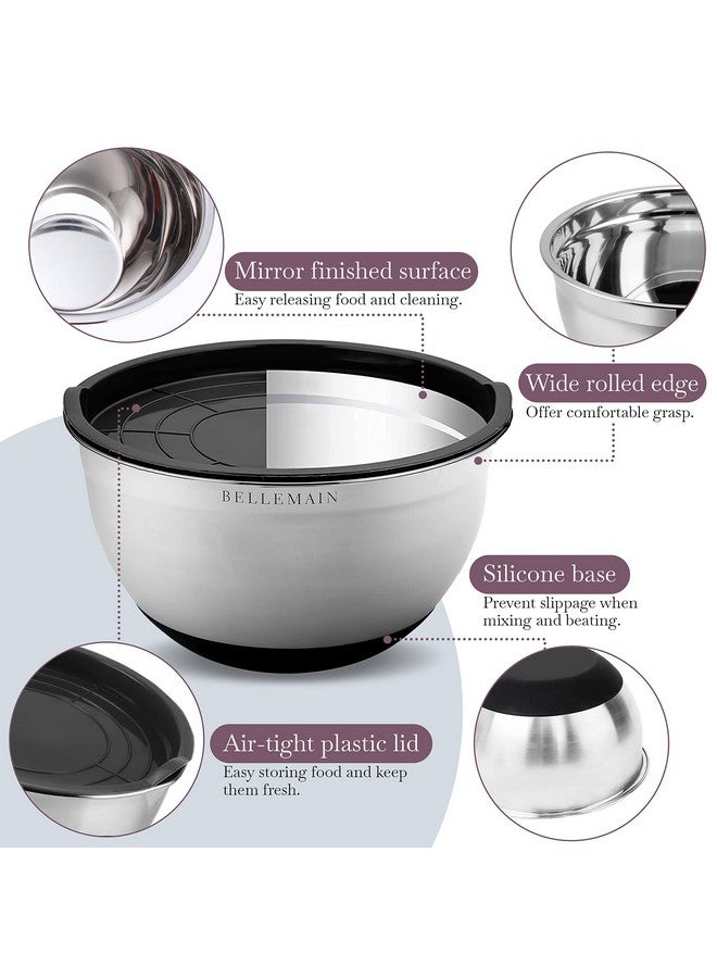 بيلمين مجموعة أوعية خلط من الفولاذ المقاوم للصدأ مع أغطية - أوعية مطبخ كبيرة ومتينة ومحكمة الإغلاق لتحضير الطعام والخبز والسلطة والتخزين (مجموعة من 4 قطع) - Image 2