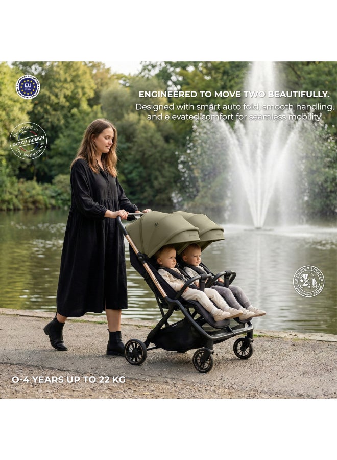 Neobreez Compact Autofold Folding Double Stroller,Twin Stroller,Aluminium Frame,Individual Canopy&Recline Adjustment,Phone Holder,Toy Strap,Reflective Stickers,2 Zippered Pockets,0–4Yrs,3Yrs Warranty-Beige Black - Image 3