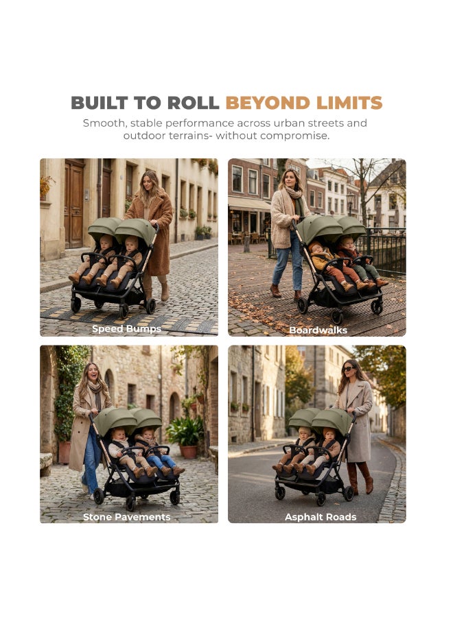 Neobreez Compact Autofold Folding Double Stroller,Twin Stroller,Aluminium Frame,Individual Canopy&Recline Adjustment,Phone Holder,Toy Strap,Reflective Stickers,2 Zippered Pockets,0–4Yrs,3Yrs Warranty-Beige Black - Image 5