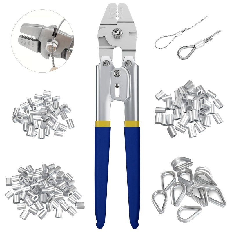 Professional 304 Stainless Steel Wire Rope Crimper Kit with 100ft Cable - Image 1