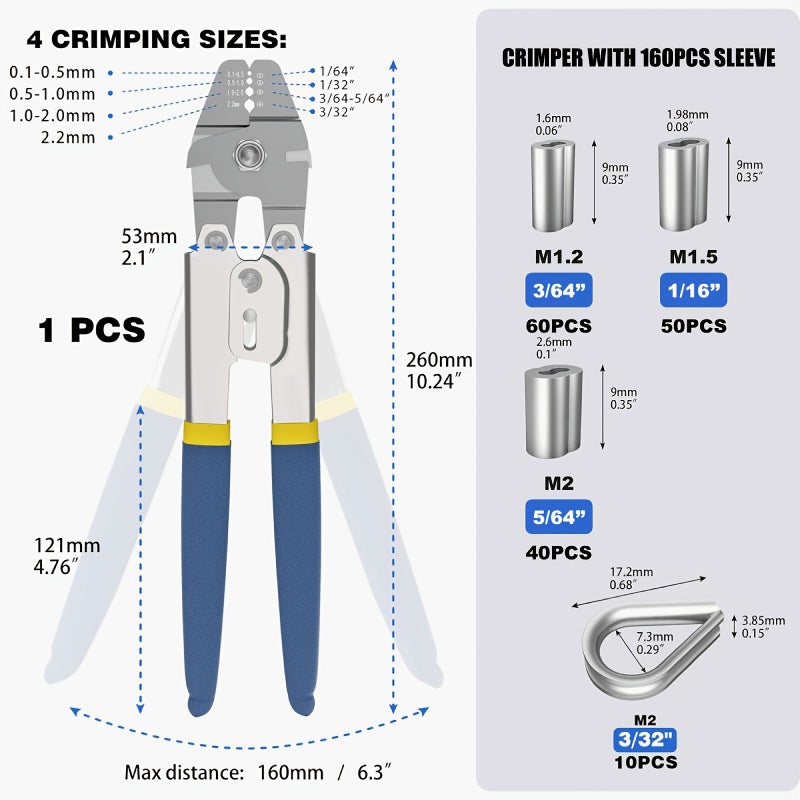 Professional 304 Stainless Steel Wire Rope Crimper Kit with 100ft Cable - Image 3