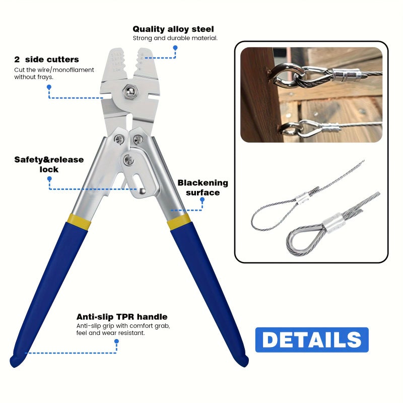 Professional 304 Stainless Steel Wire Rope Crimper Kit with 100ft Cable - Image 2