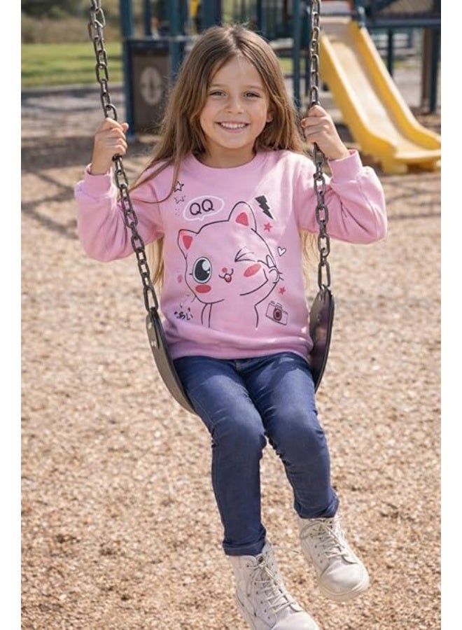 كيو كيو سويتيشرت شتوي للبنات، مبطن بالقطن 100%، خامة سميكة مقاومة للوبر والتلاشي، دافئ وناعم للأطفال من سن 2-5 سنوات، تصميم جذاب وعصري للبنات الصغيرات - Image 2