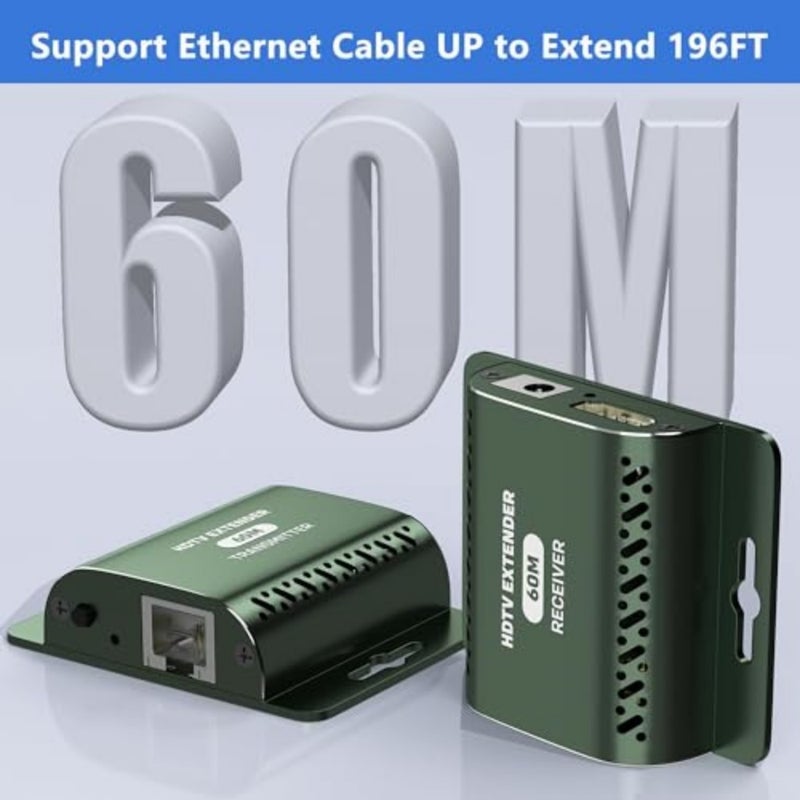 موسع HDMI عبر Cat 5e/Cat 6، HDMI عبر Ethernet، موسع 1080P لنقل ما يصل إلى 196 قدمًا 60 مترًا، HDMI عبر Cat 5/Cat 6، محول HDMI إلى Ethernet، محول Ethernet إلى HDMI وجهاز الإرسال والاستقبال - Image 3