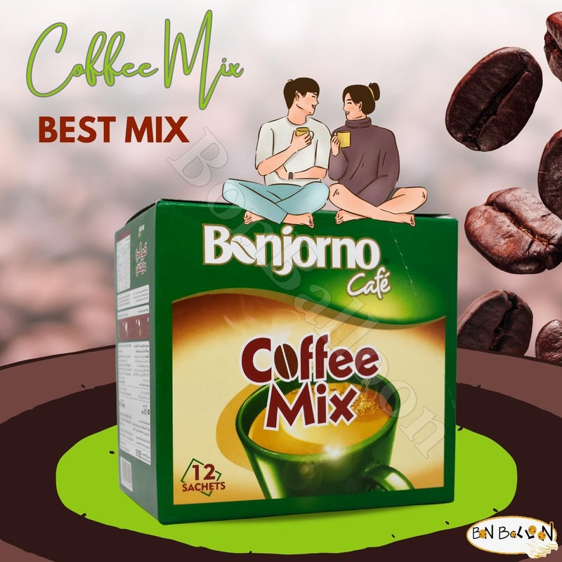 Bonjorno Coffee Mix 2 x 1 Coffee + Creamer Unsweetened and Refreshing (Pack of 1 12 Sachets), Small - Image 5