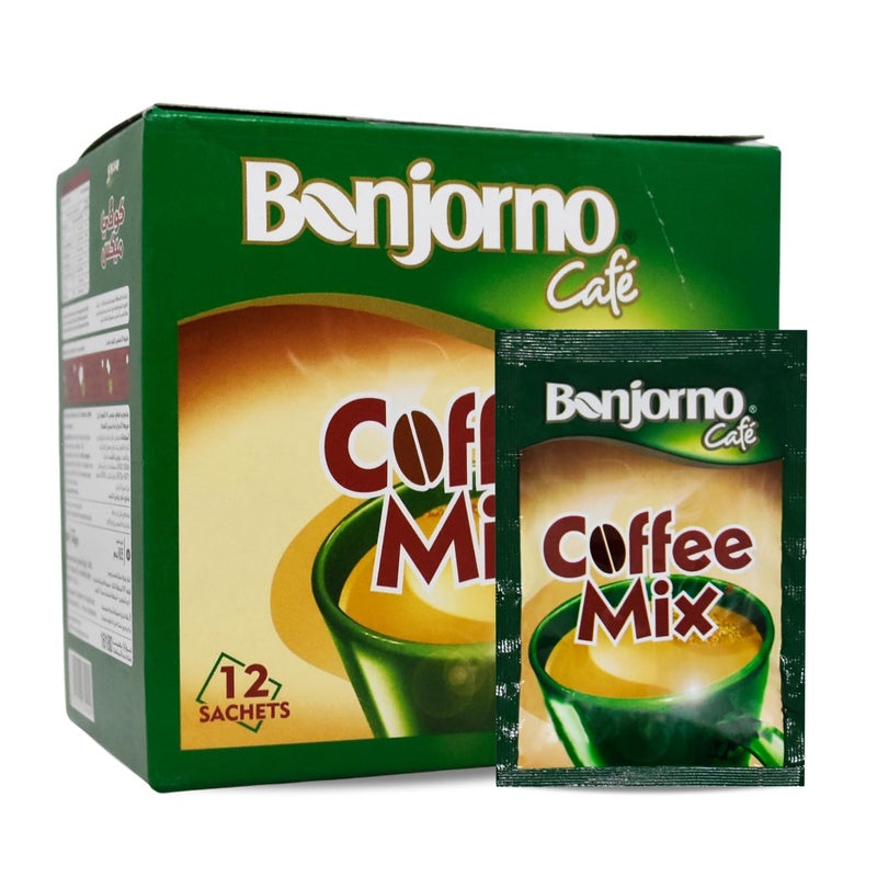Bonjorno Coffee Mix 2 x 1 Coffee + Creamer Unsweetened and Refreshing (Pack of 1 12 Sachets), Small - Image 1
