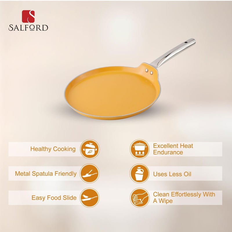 SALFORD SALFORD Forged Ceramic Non-Stick Tava with Tubular SS Handle I Induction Base & Gas Ready I 2 Year Warranty I Mustard Yellow - 280mm Tava - Image 2