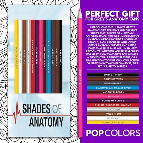 Pun Labs Grey's Anatomy-Inspired Colored Pencils Set for Adults – 12 Drawing Pencils with Foil-Stamped Names – Grey's Anatomy Gifts for Fans – Art and Office Supplies, Travel Colored Pencil Set - Image 4