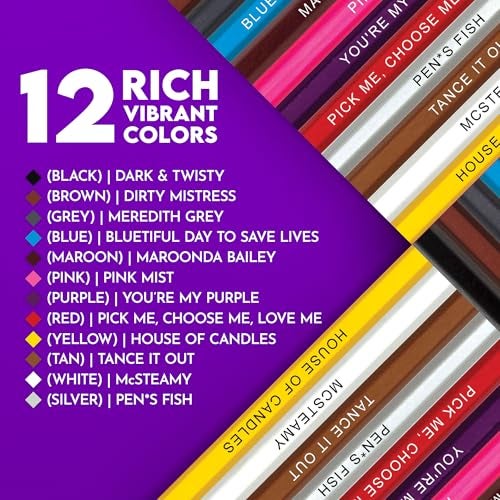 Pun Labs Grey's Anatomy-Inspired Colored Pencils Set for Adults – 12 Drawing Pencils with Foil-Stamped Names – Grey's Anatomy Gifts for Fans – Art and Office Supplies, Travel Colored Pencil Set - Image 2