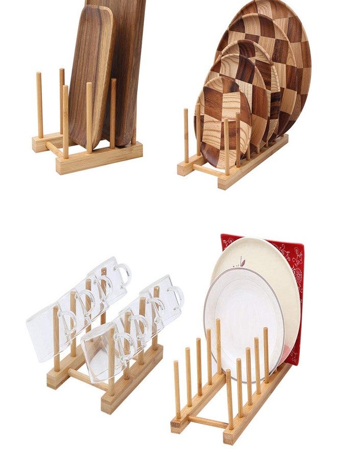 Teensery Bamboo Wood Dish Rack Detachable Plate Pot Cup Lid Drying Storage Holder Stand for Home Kitchen Cabinet (7 Slots) - Image 5