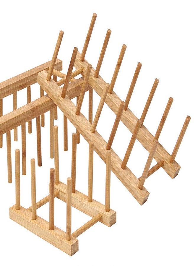 Teensery Bamboo Wood Dish Rack Detachable Plate Pot Cup Lid Drying Storage Holder Stand for Home Kitchen Cabinet (7 Slots) - Image 3