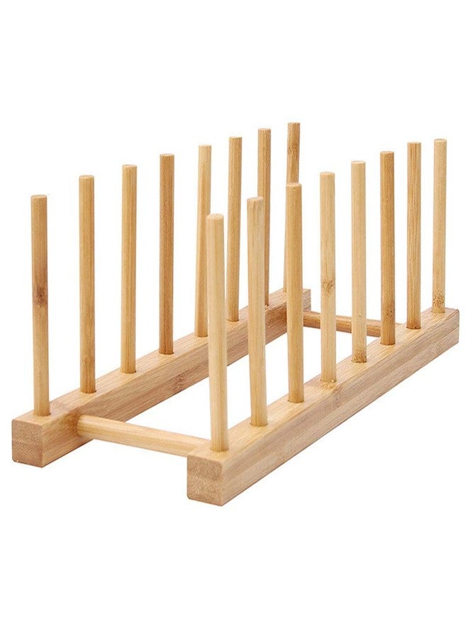 Teensery Bamboo Wood Dish Rack Detachable Plate Pot Cup Lid Drying Storage Holder Stand for Home Kitchen Cabinet (7 Slots) - Image 1