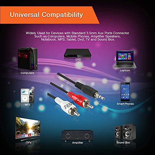 FENTICO 3.5mm to 2rca cable, 3.5mm Stereo Male to 2-Male RCA Cable for Home Theater, TV-Out Cable Speaker, Amplifier, Other Stereo RCA Receiver 15 Feet / 4.6 Meter Black, Red, White - Image 3