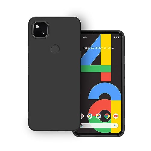 Plus Protection Matte Finished Back Cover Case for Google Pixel 4A 4G | Rubberized TPU | Slim Thin Soft Matte Flexible Matte Touch Shockproof - Matte Black - Image 1