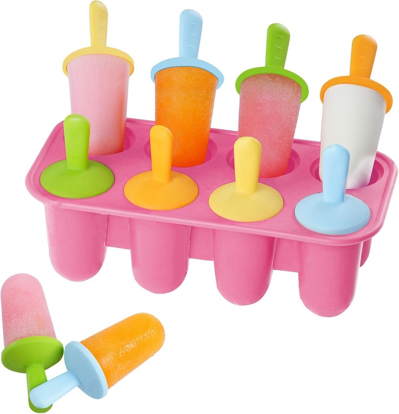 Miaowoof Silicone Popsicles Molds for Toddlers, 8-Cavity Non-BPA Premium Silicone Small Popsicle Molds, Ice Pop Mold with 8 Colorful Reusable Sticks for Kids (Pink) - Image 1