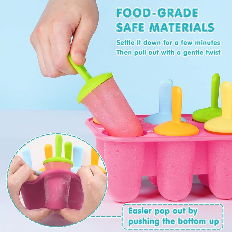 Miaowoof Silicone Popsicles Molds for Toddlers, 8-Cavity Non-BPA Premium Silicone Small Popsicle Molds, Ice Pop Mold with 8 Colorful Reusable Sticks for Kids (Pink) - Image 3