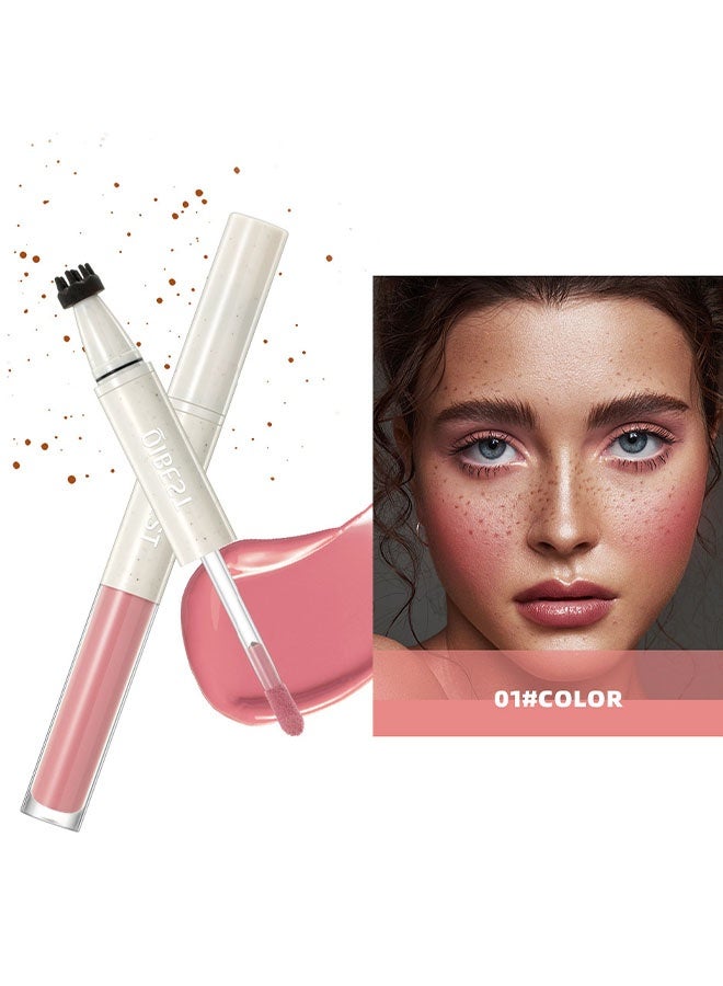 QiBest Freckle Blush Pen, 2in1 Light Brown Faux Freckle Stamp Pen Soft Pink Liquid Blush for Summer Sunkissed Makeup, Natural Lifelike Waterproof Long Lasting Quick Dry Fake Freck Tint Marker Pen，01# - Image 2