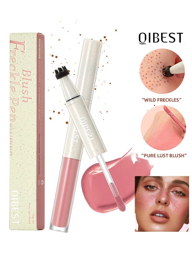 QiBest Freckle Blush Pen, 2in1 Light Brown Faux Freckle Stamp Pen Soft Pink Liquid Blush for Summer Sunkissed Makeup, Natural Lifelike Waterproof Long Lasting Quick Dry Fake Freck Tint Marker Pen，01# - Image 1