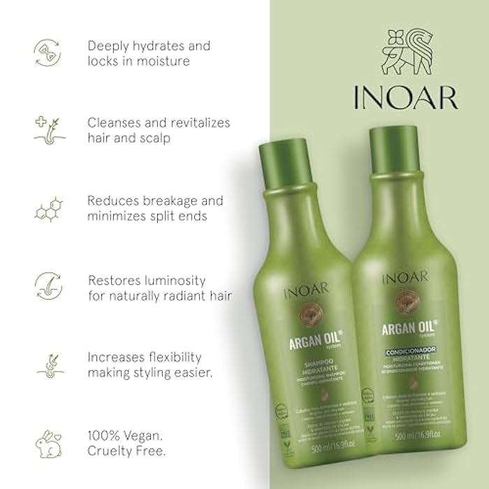 Inoar Argan Shampoo & Moisturizing Conditioner Haircare Set with Argan Oil & Cocoa Butter, Helps Smooth & Hydrate, 2 x 16.9 fl oz - Image 3