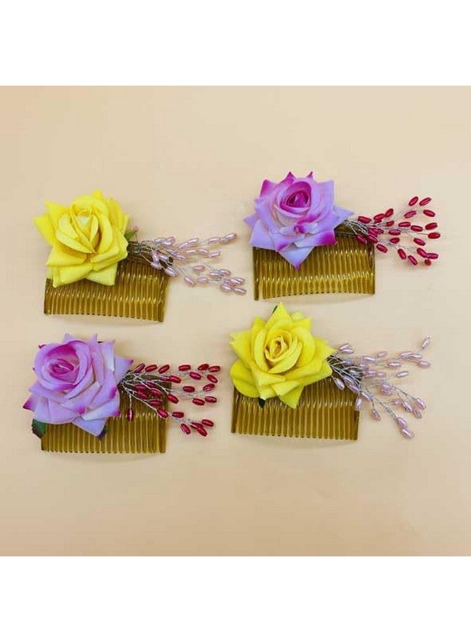 Vinshbond Flower Side Comb, Multicolor Flower Hair Comb Clip, Hair Pin For Girls & Women Pack- 04 - Image 1