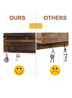 Beauenty Modern Style Wooden Wall Decorative Hanging Shelves with 5 Hooks Home Decor for Entryway Mudroom Office Hallway  - Image 3