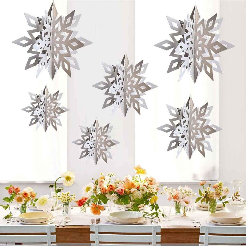CNUSER Winter Wonderland Snowflakes Party Decorations 3D Card Hanging Paper Centerpieces forBirthdayChristmastreeNew YearBaby ShowerWedding PartyShopwindow Supplies Pearl White