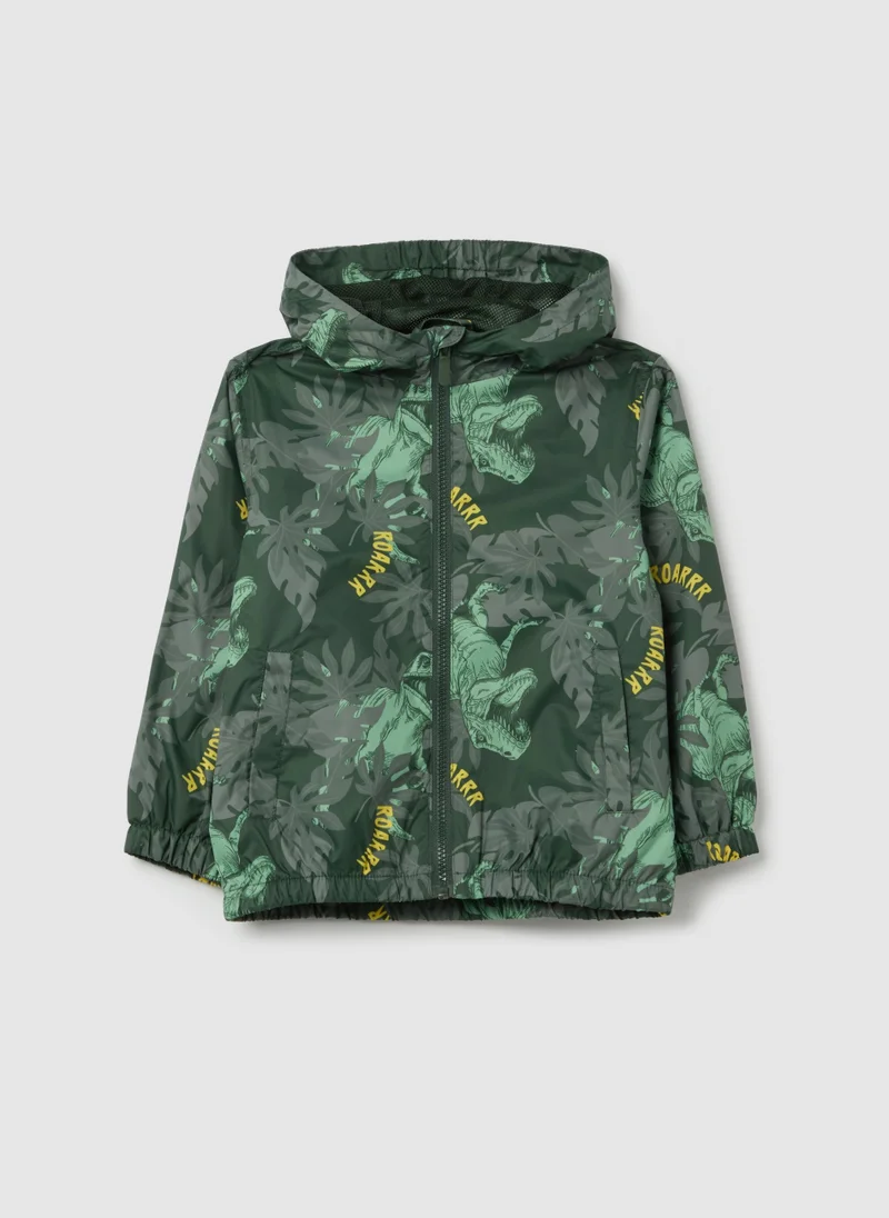 او في اس Waterproof Jacket With Hood And Print