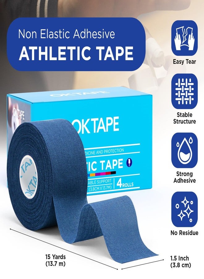 اوك تيب شريط لاصق رياضي من OK TAPE، ٤ لفات، قوي جدًا، سهل التمزق، للمعصم والكاحل، لا يترك أي بقايا لاصقة | رياضيون، طبيون، أحذية رياضية - ١.٥ بوصة × ١٥ ياردة (أزرق) - Image 2