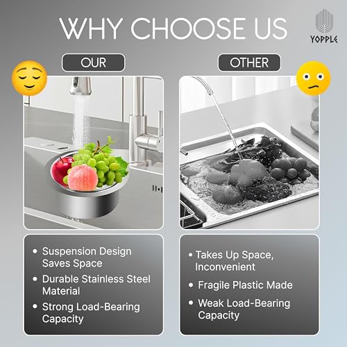 Yopple 2 Pcs Sink Strainer Steel, Sink Drainer Basket, Multi-Functional Faucet Hanging Filter Basket Drain Draining Basket for Food Waste/Vegetable Fruit Washing Suitable for Faucets - Image 5