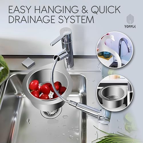 Yopple 2 Pcs Sink Strainer Steel, Sink Drainer Basket, Multi-Functional Faucet Hanging Filter Basket Drain Draining Basket for Food Waste/Vegetable Fruit Washing Suitable for Faucets - Image 4