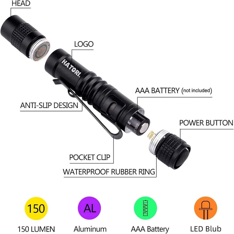 Hatori LED Mini Flashlight, Bright Small Handheld Pocket Flashlights Tactical High Lumens Pen Light for Camping, Outdoor, Emergency, 4 Pack(3.55Inch) - Image 3