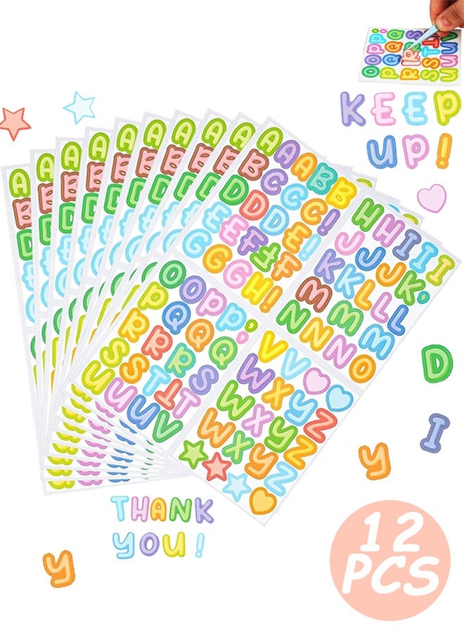 MXN 12 Sheets 1068 Stickers Colorful Alphabet Stickers - Small Self Adhesive Letter Sticker for DIY Crafts Card Making Handmade Label, Store Signs,  Adhesive Lettering DIY Mailbox House Numbers - Image 1