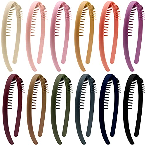 Duufin 12 Pieces Hair Headbands with Teeth - Non-Slip Plastic Comb Headbands for Girls and Women in 12 Colors - Image 1
