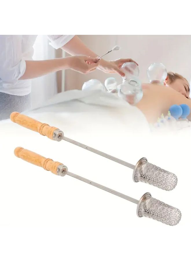 Set Of 2 Stainless Steel Vacuum Cupping Rods With Wooden Handles - Image 1