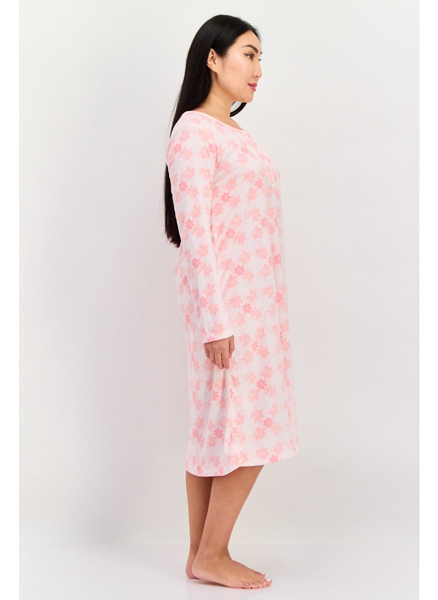 Carole Hochman - Women Allover Print Full Sleeves Sleepwear Dress, Pink - Image 1