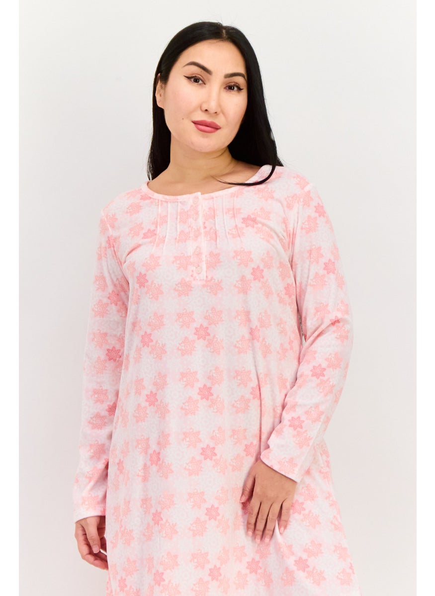 Carole Hochman - Women Allover Print Full Sleeves Sleepwear Dress, Pink - Image 1