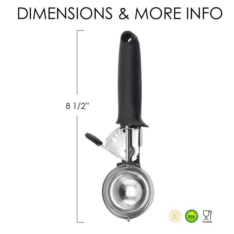 FONGLUAN Heavy Duty Ice Cream Scoop, 18/8 Stainless Steel Cookie Scoop for Baking, Kitchen Scooper for Food - Dishwasher Safe, Black - Image 2