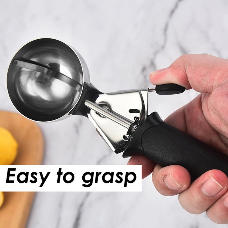 FONGLUAN Heavy Duty Ice Cream Scoop, 18/8 Stainless Steel Cookie Scoop for Baking, Kitchen Scooper for Food - Dishwasher Safe, Black - Image 3