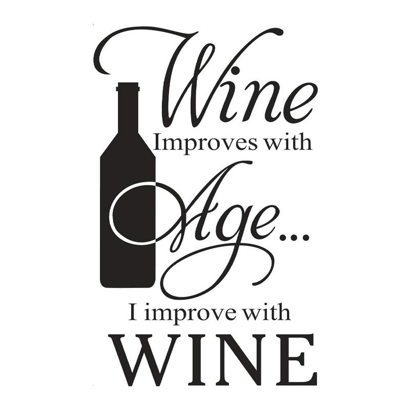 Wine Improves with Age I Improve with Wine Lovely Quote Vinyl Wall Decals Removable Bottle Art DIY Quotes Stickers for Dining Room Livingroom Kitchen Home Decoration