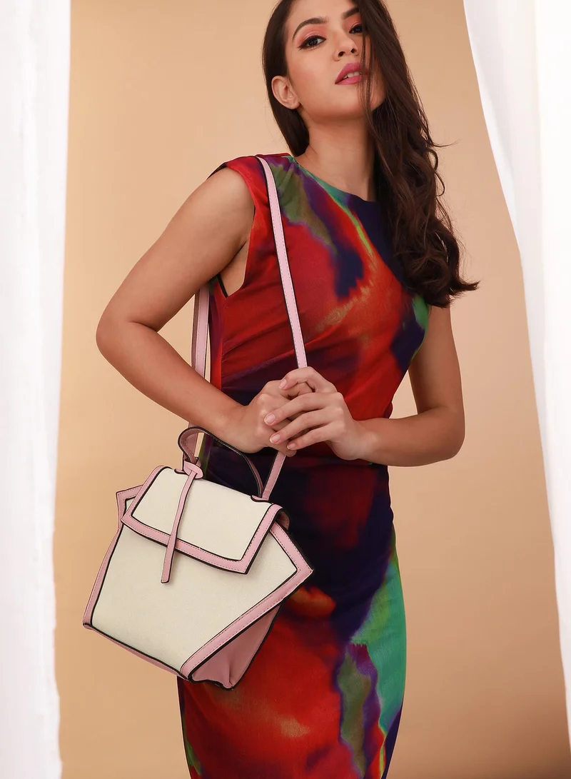 صوص هاوت شنطة بحمالة بنمط كتل الالوان بحجم عادي من الجلد النباتي  بإغلاق مغناطيسي للنساء