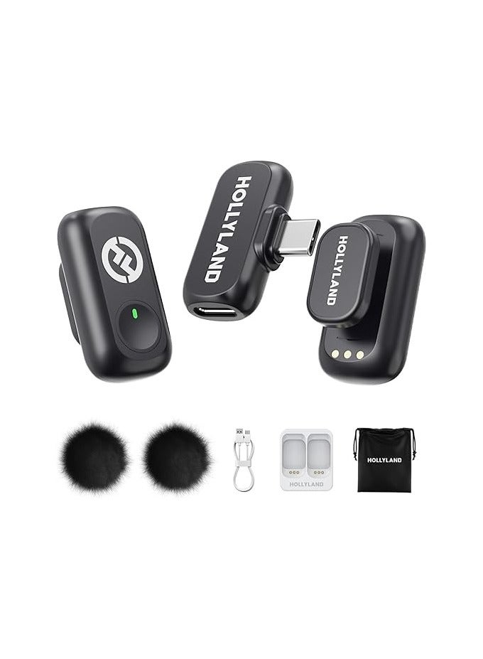 Hollyland LARK A1 Mini Duo 2‑Person Wireless Microphone System with USB‑C Connector – 48kHz/24‑Bit Audio, 200m Range, Noise Cancellation, Charging Case (Space Gray)