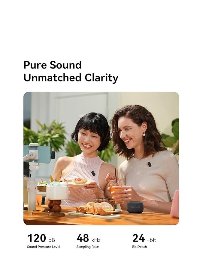 Hollyland LARK A1 Mini Duo 2‑Person Wireless Microphone System with USB‑C Connector – 48kHz/24‑Bit Audio, 200m Range, Noise Cancellation, Charging Case (Space Gray) - Image 3