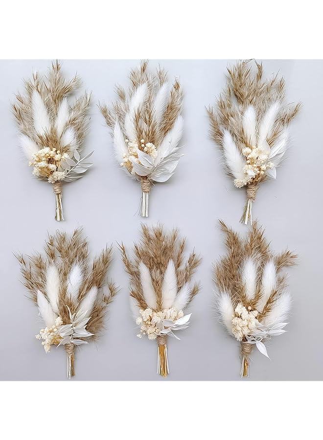 The Bros Mini Dried Flower Bouquet Set of 6, Boho Wedding Decor, Groomsmen Boutonnieres, Stylish Table Centerpieces, Natural Pampas Grass, Birthday Cake Toppers, Personalized Bridesmaid Gift Boxes - Image 1