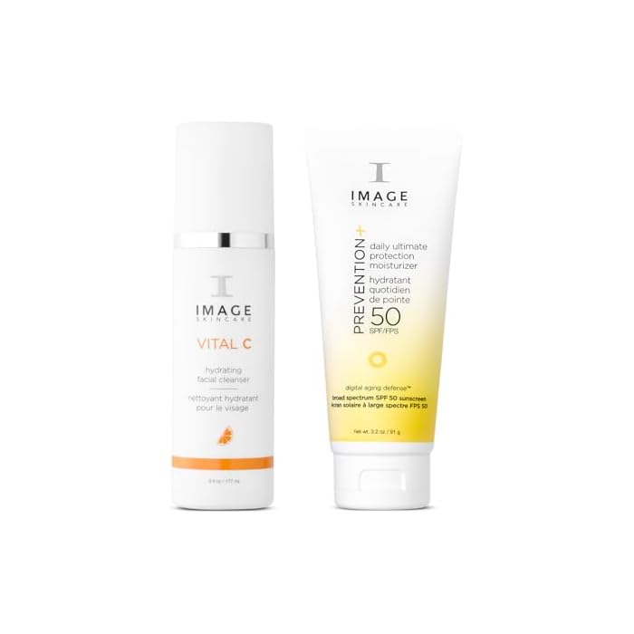 IMAGE Skincare Cleanse and Protect Skin Care Bundle, with VITAL C Hydrating Facial Cleanser and PREVENTION+ Daily Ultimate Protection Moisturizer SPF 50 Face Sunscreen Lotion